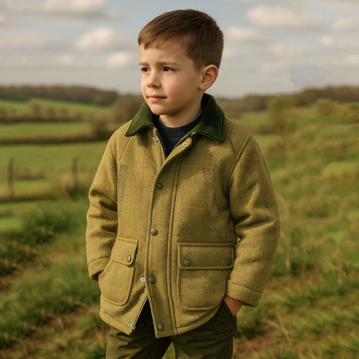 Kids tweed shooting jacket lifestyle shot