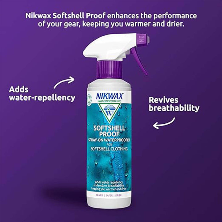 Nikwax SoftShell Proof Spray 300ml – Durable Waterproofer for Jackets & Pants
