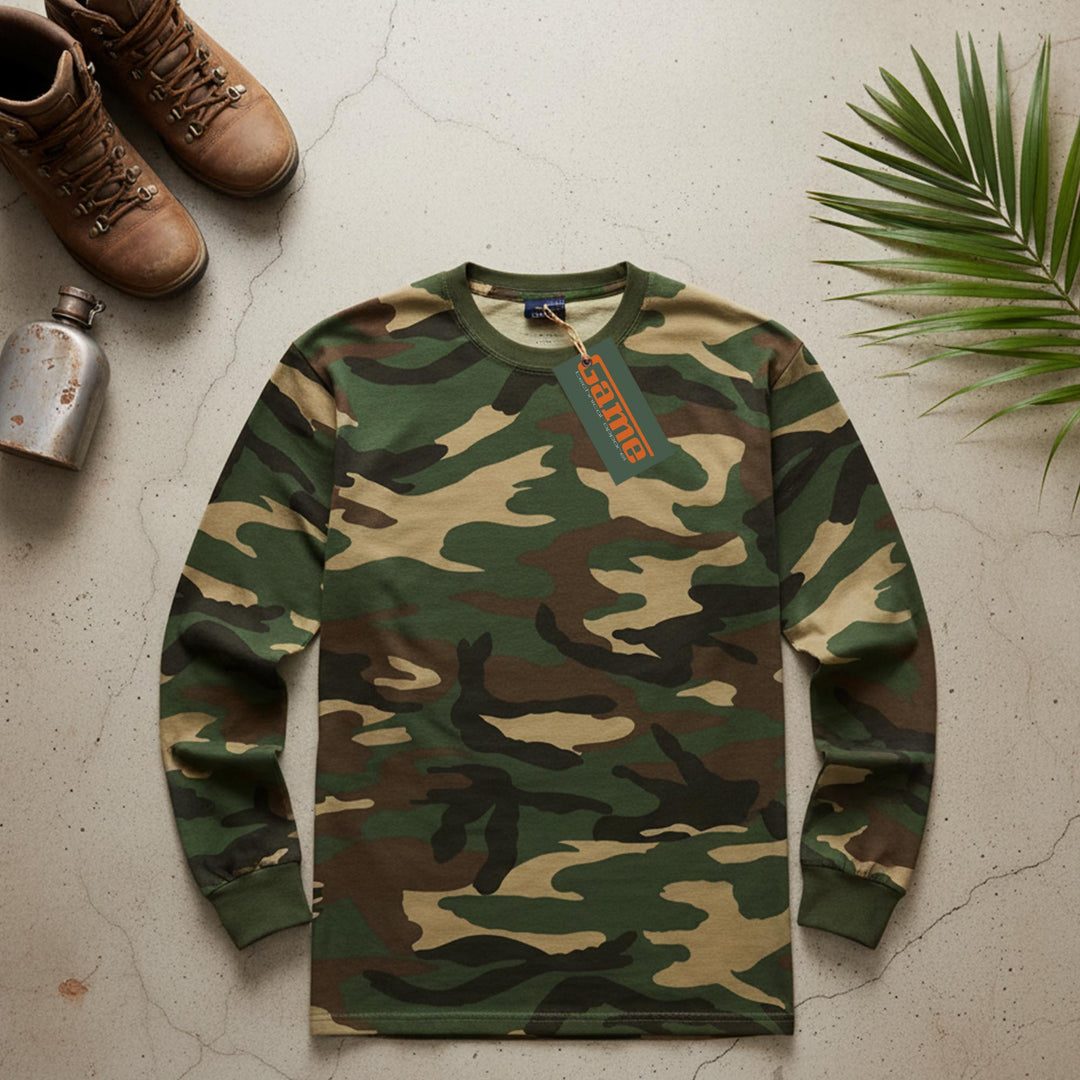 Game Mens Woodland Camouflage Long Sleeve T-Shirt