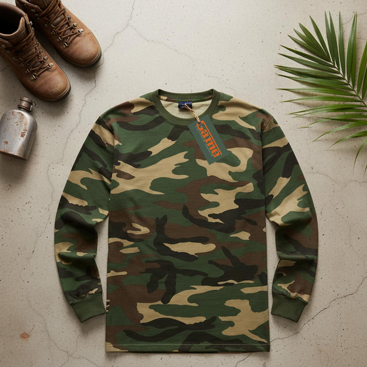 Game Mens Woodland Camouflage Long Sleeve T-Shirt