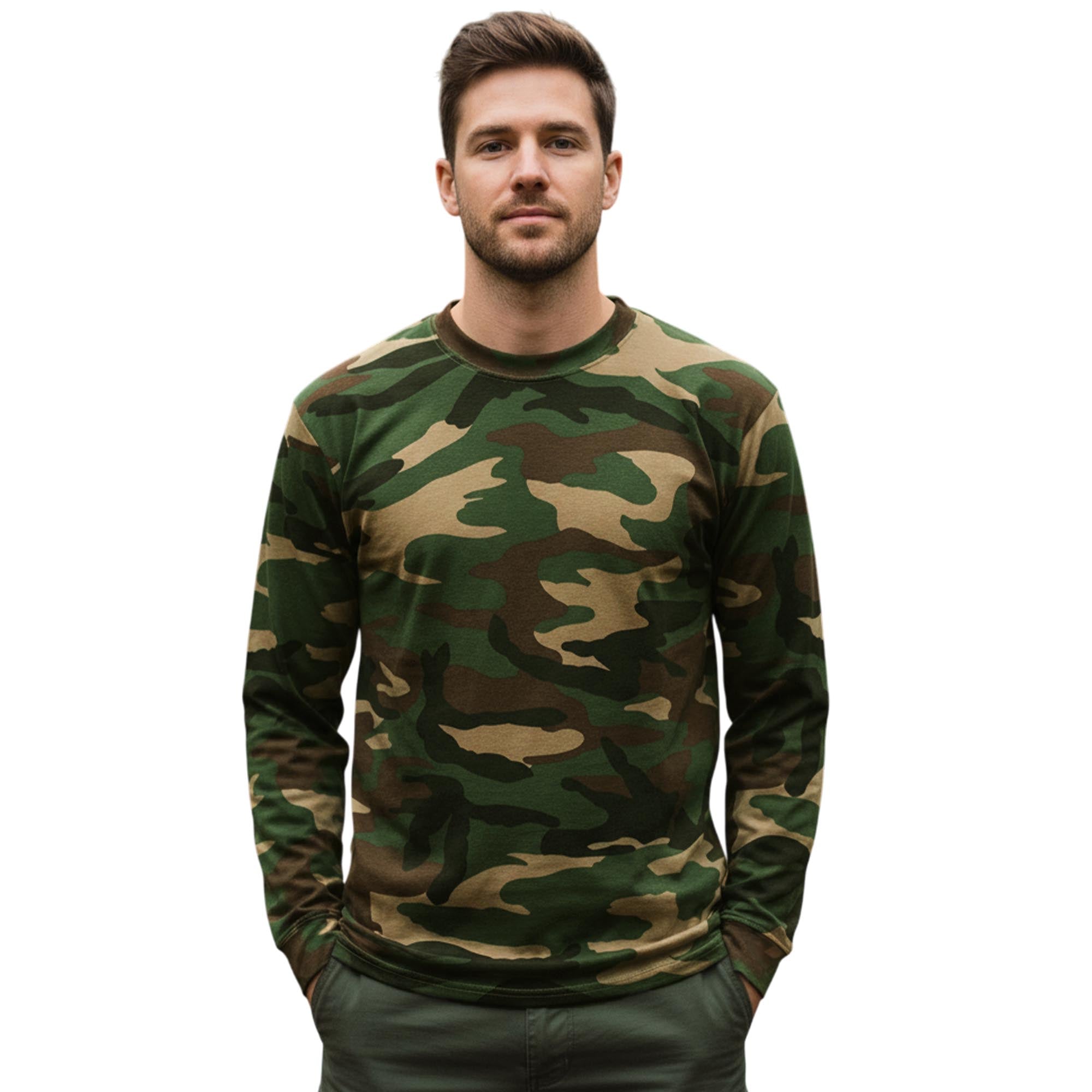 Men's Woodland Camo Long Sleeve T-Shirt | 200gsm Outdoor Tee